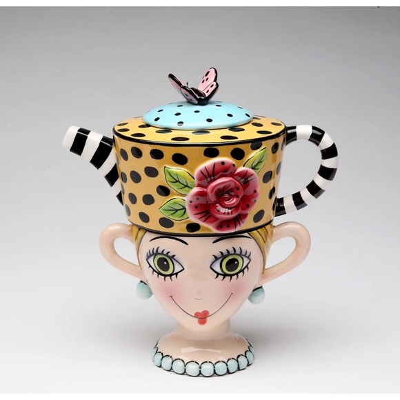 Cosmos Gifts Ceramic Lady Mug & Teapot Butterfly Lid – Tea for One – 7.25” Tall - Picture 4 of 9